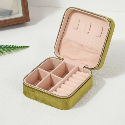 Velvet Jewelry Box For Women Necklace Ring Earrings Organizer Holder Travel Portable Zipper Square Jewelry Storage Case