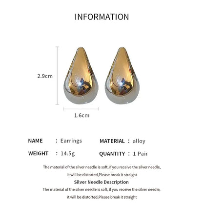 Exaggerate Big Water Drop Earrings For Women Gold Plated Metal Thick Teardrop Stud Earring French Style Top Quality Jewelry