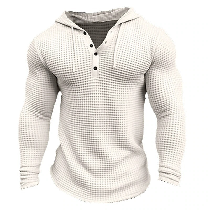 Men's Pullover Casual Long Sleeve T-shirt Waffler Slim Tops Sweat-shirt Solid Color Comfortable Mens Outdoor Streetwear S-3XL