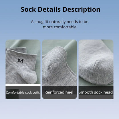 5 Pairs Men's Short Tube Socks Four Seasons Thin Letter M Series Solid Color Simple Versatile Light Mouth Low Top Boat Socks