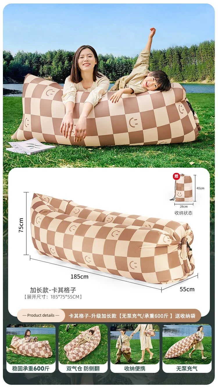 City Wave Inflatable Sofa Outdoor Camping Music Festival Lazy Air Sofa Picnic Portable Air Mattress Bed Thickened