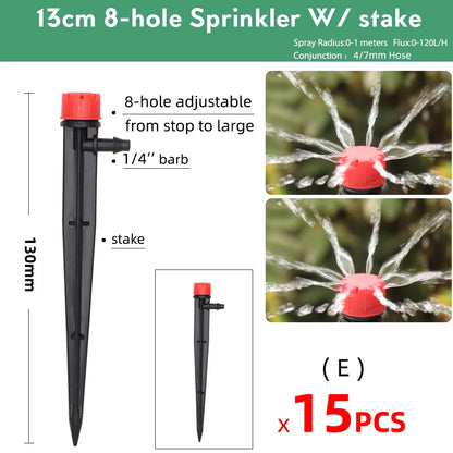 15PCS Gardening Watering Drip 13CM Stake Emitters Sprayer Vortex Sprinkler fit 4/7mm Hose Agriculture Irrigation Misting Nozzles