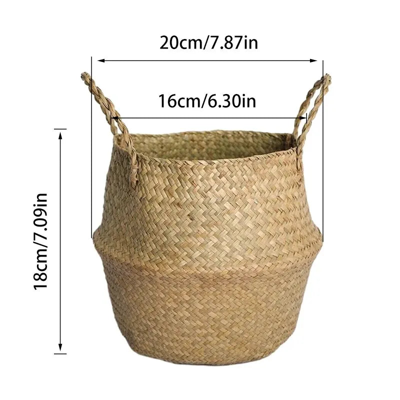 Wicker Basket Toy Organizer Folding Rattan Seagrass Storage Basket Laundry Woven Basket Plant Flower Pot For Home Garden