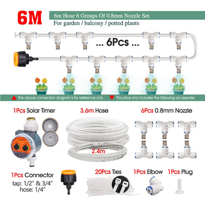 White 1/4" PE Hose 0.8mm 60W Self-Priming Pump Garden Misting Watering Irrigation Kits System Greenhouse Timer Automatic Sprayer