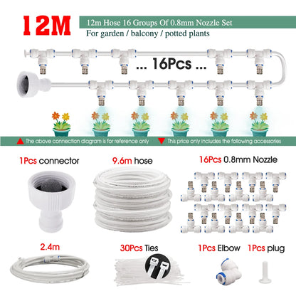 White 1/4" PE Hose 0.8mm 60W Self-Priming Pump Garden Misting Watering Irrigation Kits System Greenhouse Timer Automatic Sprayer