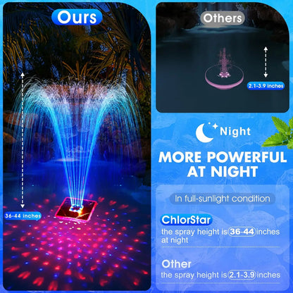 Solar Fountain With Light Show,2024 Large Solar Pool Fountain With Anchor,Square Floating Pool Fountains For Inground Above