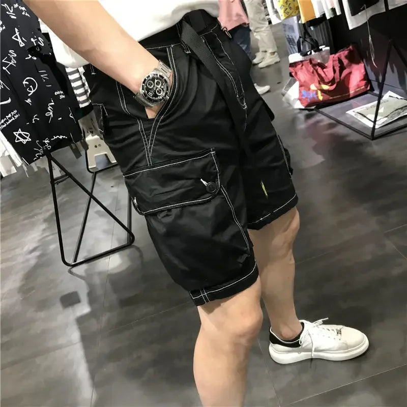 Male Bermuda Short Pants Black Men's Cargo Shorts Button with Pockets Homme Baggy Streetwear Harajuku Loose Y2k Big and Tall