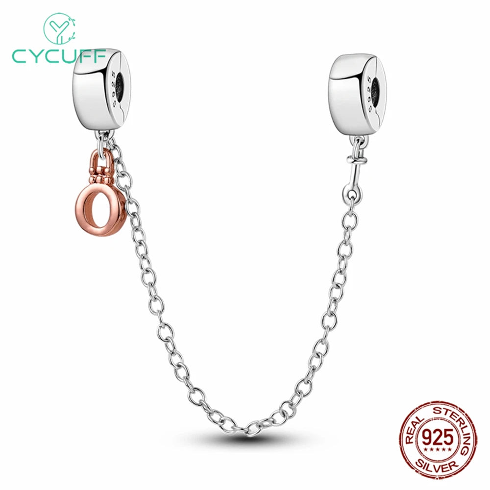 CYCUFF Real 925 Sterling Silver Stars & Moon Sunflower Safety Chains Spacer Beads Charms Fit 925 Original Bracelets DIY Jewelry