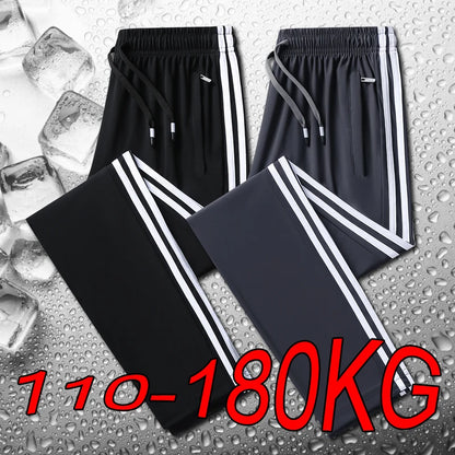 Summer Plus Size Trousers M-8XL Ice Silk Three-bar Casual Pants Men's Loose Casual Ultra-thin Sports Fitness Jogger Trousers Men