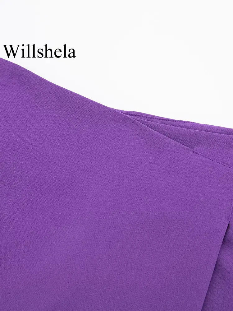 Willshela Women Fashion Solid Asymmetrical Side Zipper Skirts Shorts Vintage High Waist Female Chic Lady Shorts