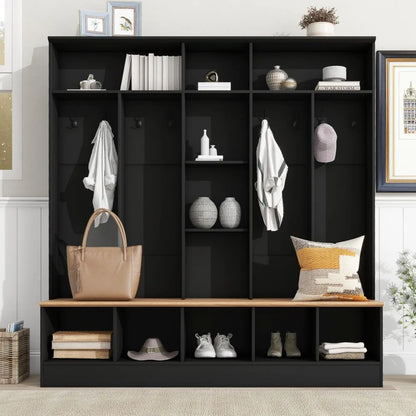 Accent Shoe Cabinet with Cube Storage & Shelves, Modern Large Hall Tree&Shoe Rack Storage Organizer