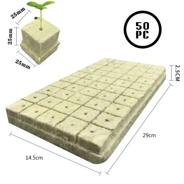 50pcs 25x25x25mm Stonewool Hydroponic Grow Media Cubes Plant Cubes Soilless Substrate Seeded Rock Wool Plug Seedling Block