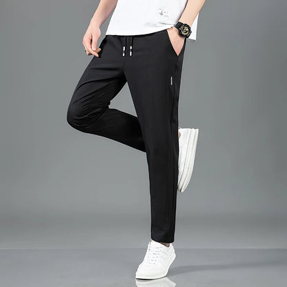 Spring Summer Waist Drawing Solid Color Thin Business Casual Trousers Outdoor Elastic Breathable Straight Tube Sneaker