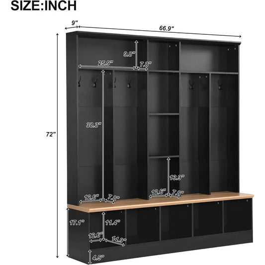 Accent Shoe Cabinet with Cube Storage & Shelves, Modern Large Hall Tree&Shoe Rack Storage Organizer