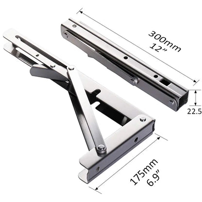 2pc Folding Shelf Brackets Heavy Duty Stainless Steel DIY Wall Mounted Collapsible Furniture Space Saving for Garage Workstation