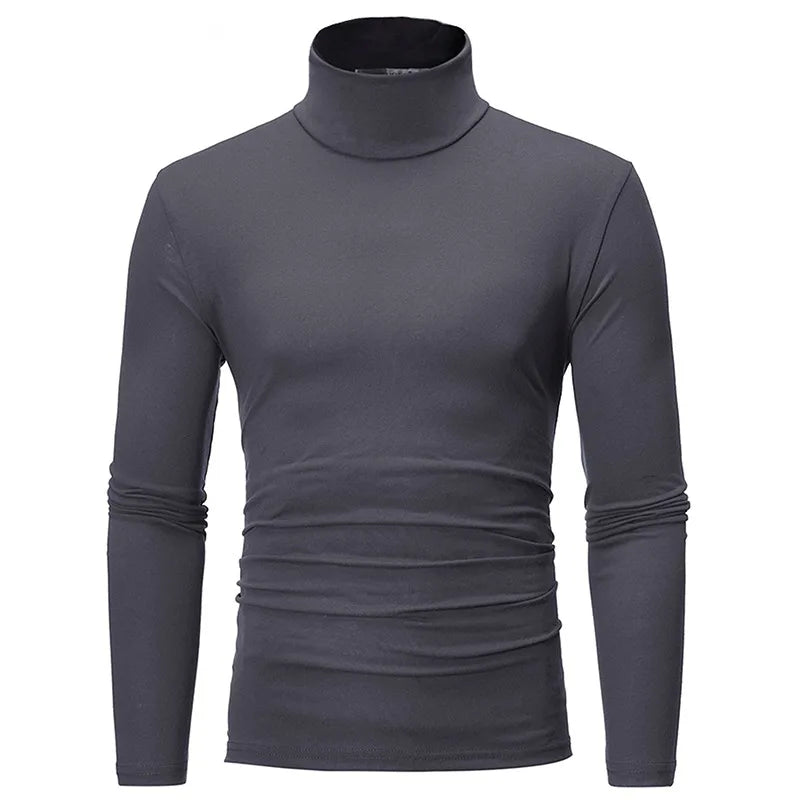 Autumn Winter Men's High Neck T-shirt Slim Fit Fashion High Elastic Long Sleeve Casual Breathable Apparel Pullover Thermal Tops