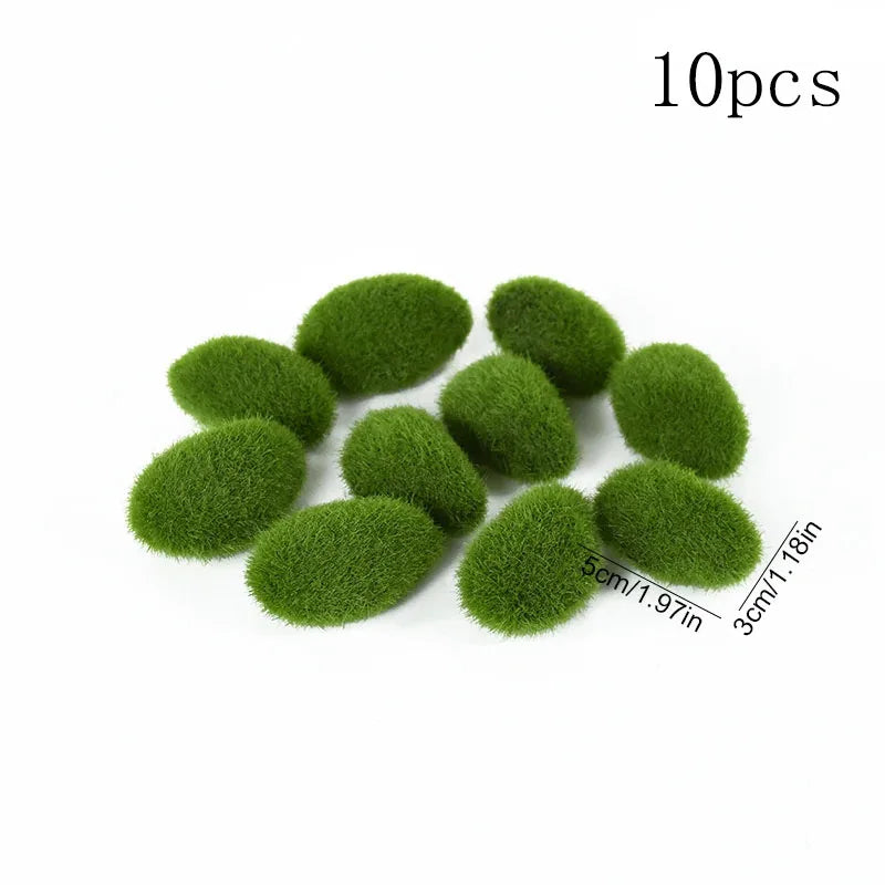 10Pcs Simulation Moss Stone Artificial Moss Rocks Ball Fake Green Plant for Home Garden Flower Pot Decoration Creative Crafts