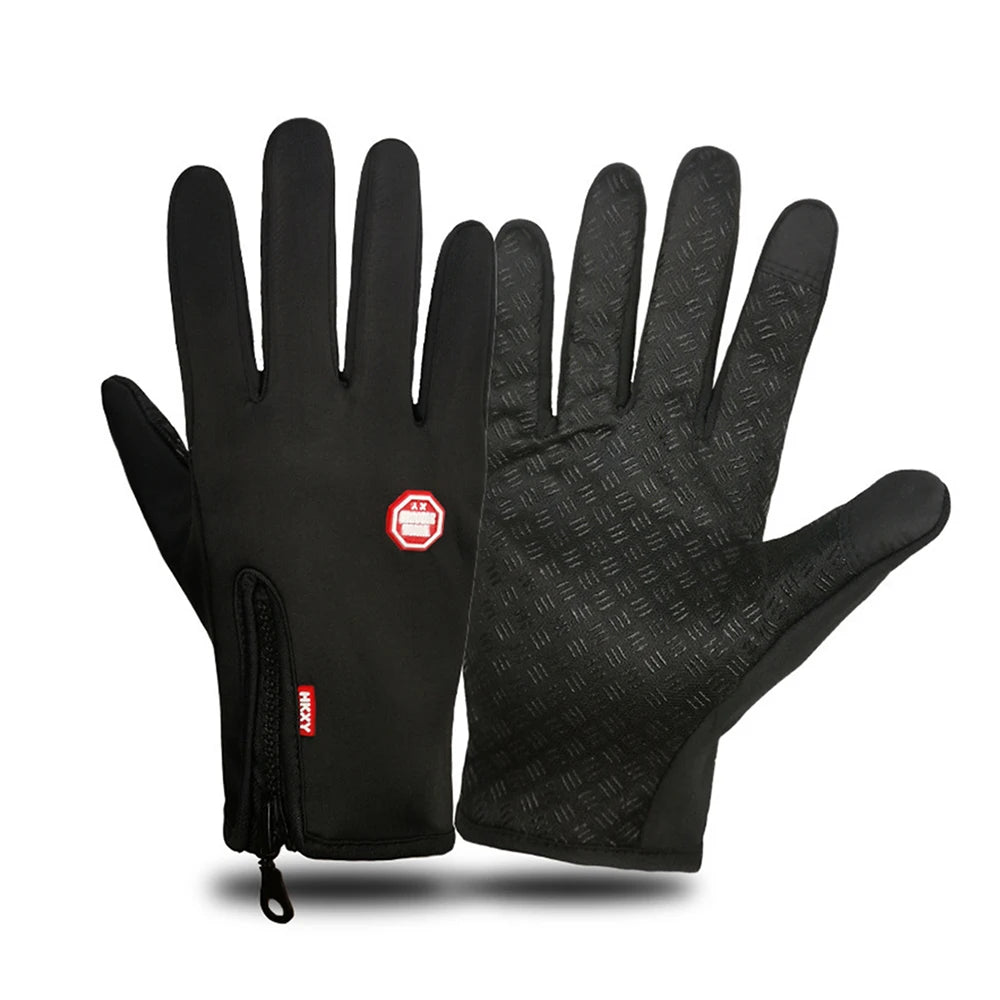 Sports Gloves Autumn Winter Men Women Motorcycle Fleece Zipper Touch Screen Warm Waterproof Cycling Windproof Non-slip Gloves