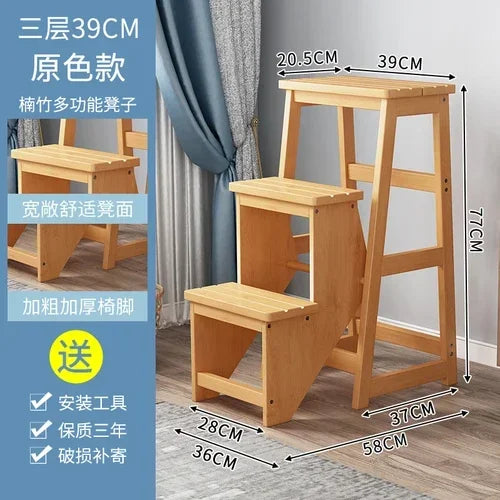 Innovative Multifunctional Household Ladder: Solid Wood Folding Storage, Dual-Use Ladder Chair, Climbing Stool for Home