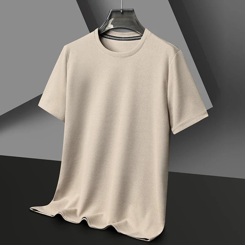 New Summer Waffle Round Neck Short Sleeved T-shirt for Men's Short Sleeved Top