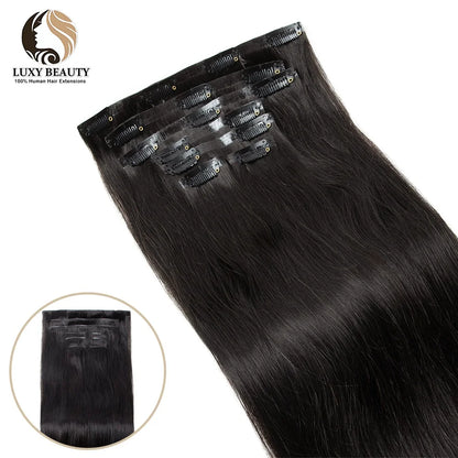 Invisible PU Clip In Hair Extensions Human Hair Injected PU Tape Weft Hair Extensions Brown Blonde Black Clip On Hair 7Pcs/set