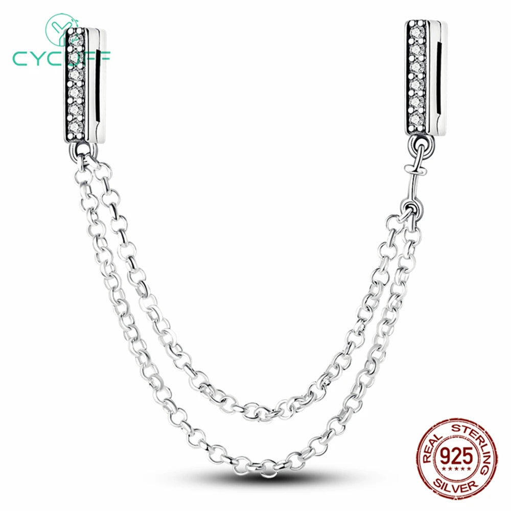 CYCUFF Real 925 Sterling Silver Stars & Moon Sunflower Safety Chains Spacer Beads Charms Fit 925 Original Bracelets DIY Jewelry