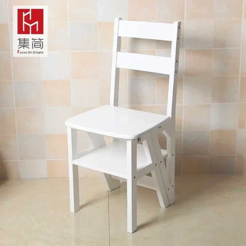 Innovative Multifunctional Household Ladder: Solid Wood Folding Storage, Dual-Use Ladder Chair, Climbing Stool for Home