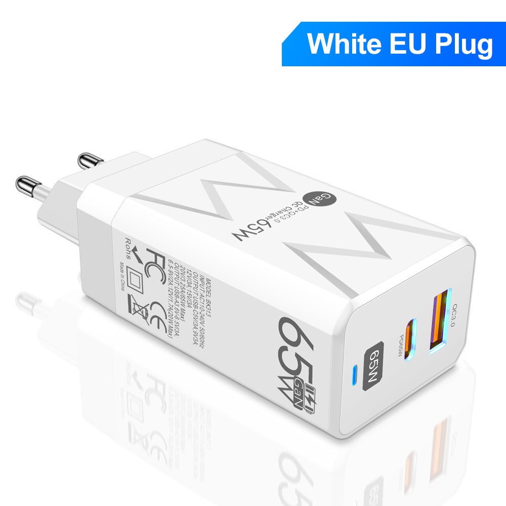 QC3.0 charger, American, European, and British standard GaN PD65W fast charging head