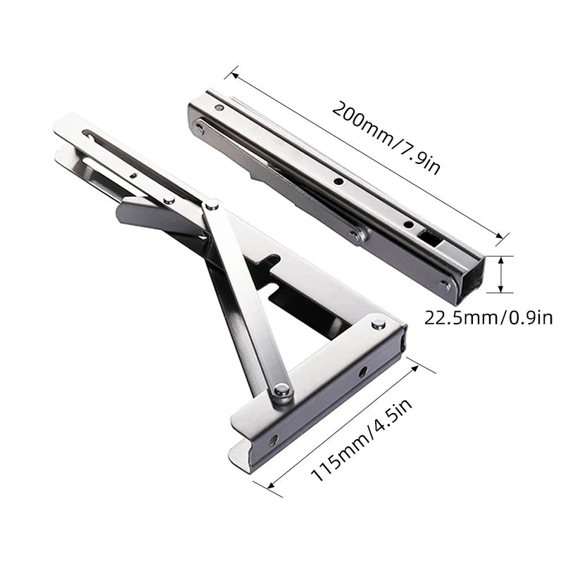 2pc Folding Shelf Brackets Heavy Duty Stainless Steel DIY Wall Mounted Collapsible Furniture Space Saving for Garage Workstation