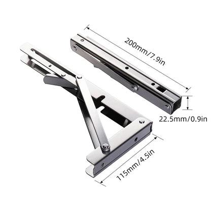 2pc Folding Shelf Brackets Heavy Duty Stainless Steel DIY Wall Mounted Collapsible Furniture Space Saving for Garage Workstation