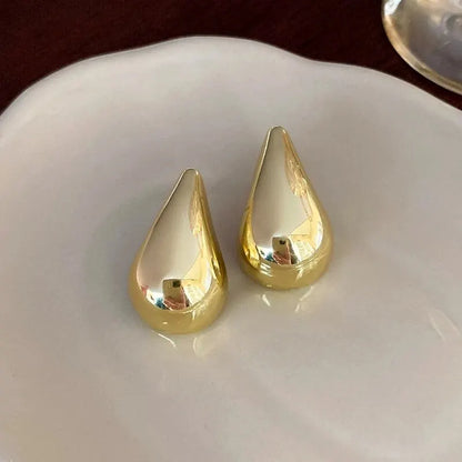 Exaggerate Big Water Drop Earrings For Women Gold Plated Metal Thick Teardrop Stud Earring French Style Top Quality Jewelry