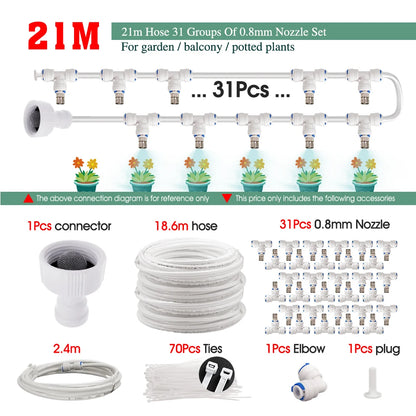 White 1/4" PE Hose 0.8mm 60W Self-Priming Pump Garden Misting Watering Irrigation Kits System Greenhouse Timer Automatic Sprayer