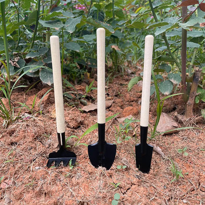 3/6 Pcs Wooden Handle Iron Garden Shovel Rake Spade for Flowers Potted Plant Bonsai Mini Gardening Tools Set Digging Weeding