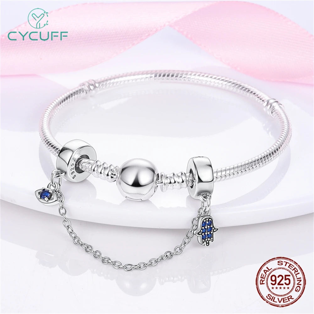 CYCUFF Real 925 Sterling Silver Stars & Moon Sunflower Safety Chains Spacer Beads Charms Fit 925 Original Bracelets DIY Jewelry