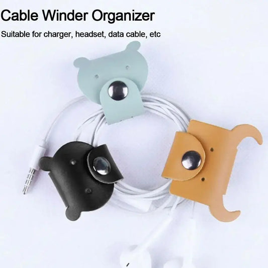 Cartoon Cable Winder Earphone Accessories Leather Cord Organizer Charger Cable Protector Clips Cord Holder Cable Management