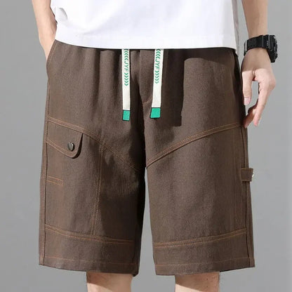 Male Short Pants Solid Bermuda Elastic Waist Men's Cargo Shorts Half Long Cotton Homme Beautiful Vintage Big and Tall Designer