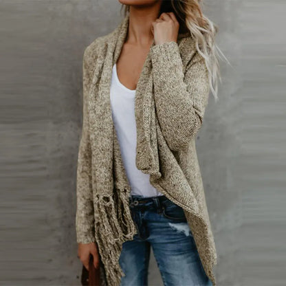 Women Knitted Warm Sweater Winter Cardigans Long Sleeve Tassel Fringe Shawl Poncho Oversized Cardigan