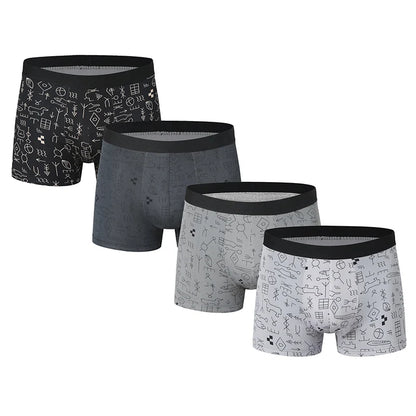 4-piece men's printed letter underwear beach shorts comfortable breathable teenagers plus size underwear up to 6XL.