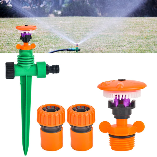 360-Degree Rotating Garden Sprinkler with Support - 1/2" Thread, Ideal for Lawns & Gardens, Durable Plastic, Watering & Irrigati