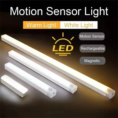 PIR Motion Sensor LED Under Cabinet Lamp Dimmable Rechargeable Night Light Stairs Closet Room Aisle Tube Bar Detector Bulb