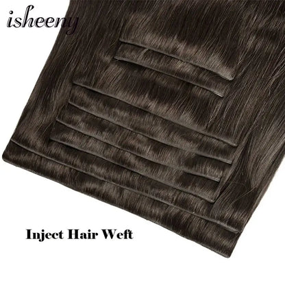 isheeny Invisible Clip in Hair Extensions Human Hair 12-22 inches 8pcs/set Natural Straight Clip Hair Pieces 100-120g Full Head