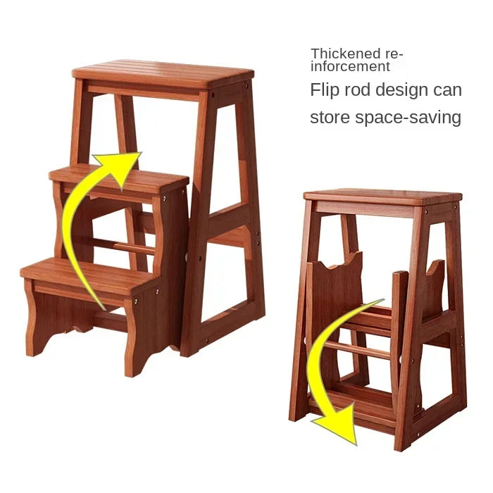 Innovative Multifunctional Household Ladder: Solid Wood Folding Storage, Dual-Use Ladder Chair, Climbing Stool for Home