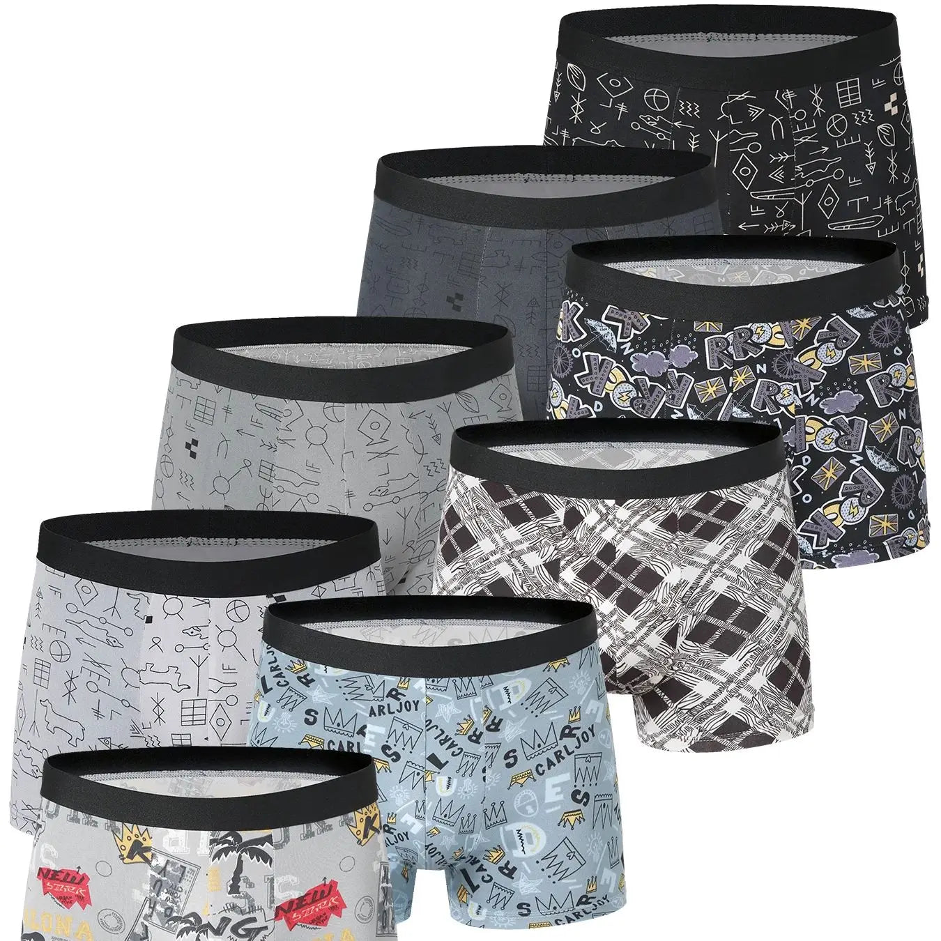 4-piece men's printed letter underwear beach shorts comfortable breathable teenagers plus size underwear up to 6XL.