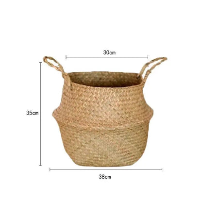 Wicker Basket Toy Organizer Folding Rattan Seagrass Storage Basket Laundry Woven Basket Plant Flower Pot For Home Garden