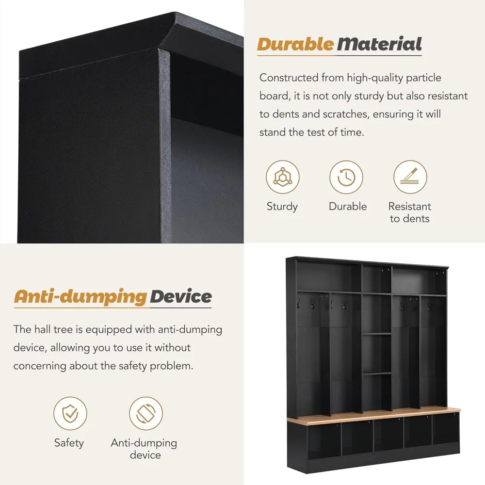 Accent Shoe Cabinet with Cube Storage & Shelves, Modern Large Hall Tree&Shoe Rack Storage Organizer