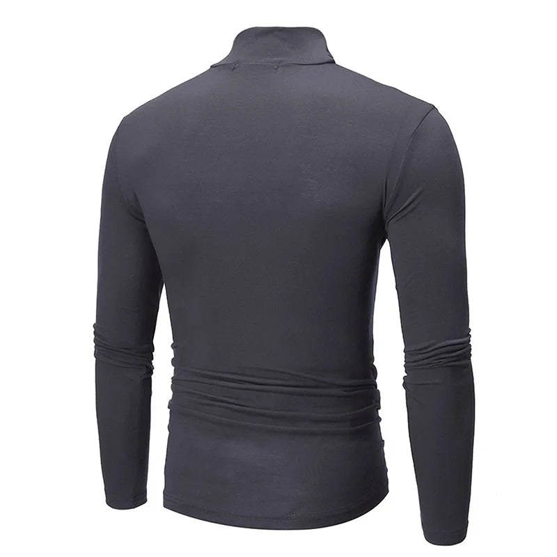 Autumn Winter Men's High Neck T-shirt Slim Fit Fashion High Elastic Long Sleeve Casual Breathable Apparel Pullover Thermal Tops