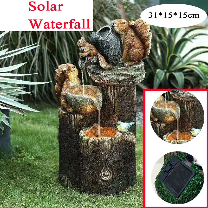 D2 Duck Squirrel Solar Power Resin Patio Fountain Garden Design With Led Light Garden Decoration Outdoor Simulation Decoration