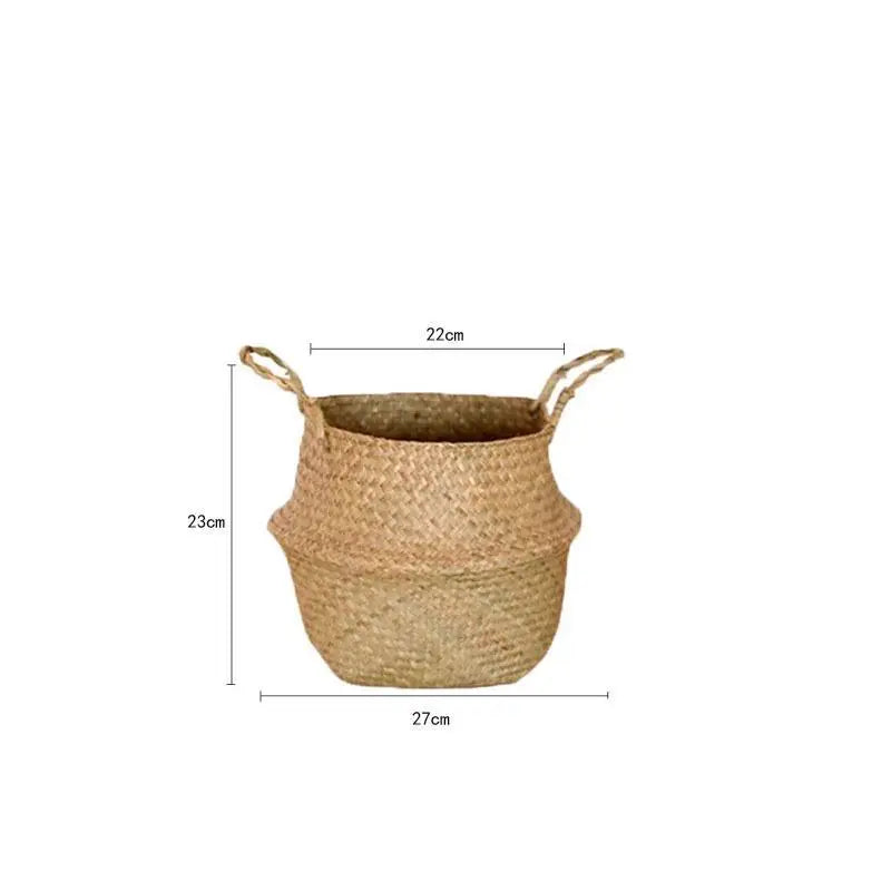 Wicker Basket Toy Organizer Folding Rattan Seagrass Storage Basket Laundry Woven Basket Plant Flower Pot For Home Garden