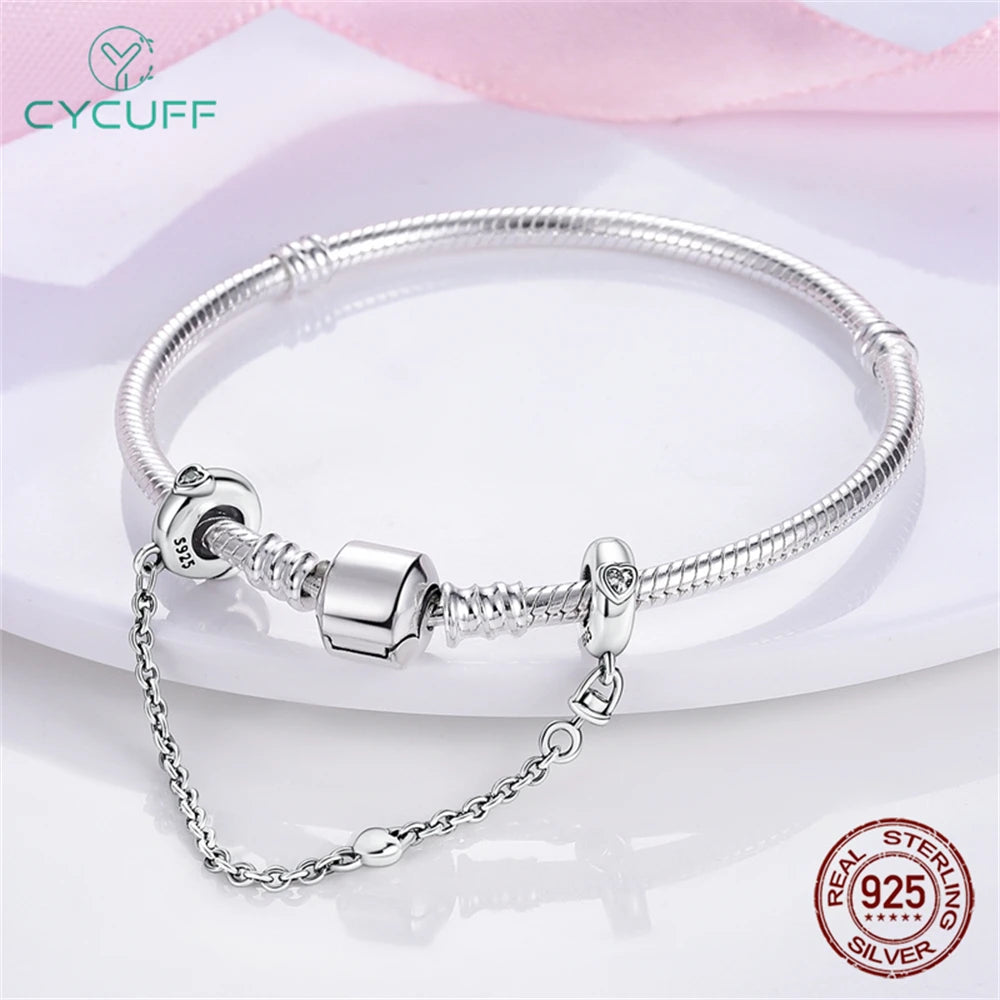 CYCUFF Real 925 Sterling Silver Stars & Moon Sunflower Safety Chains Spacer Beads Charms Fit 925 Original Bracelets DIY Jewelry