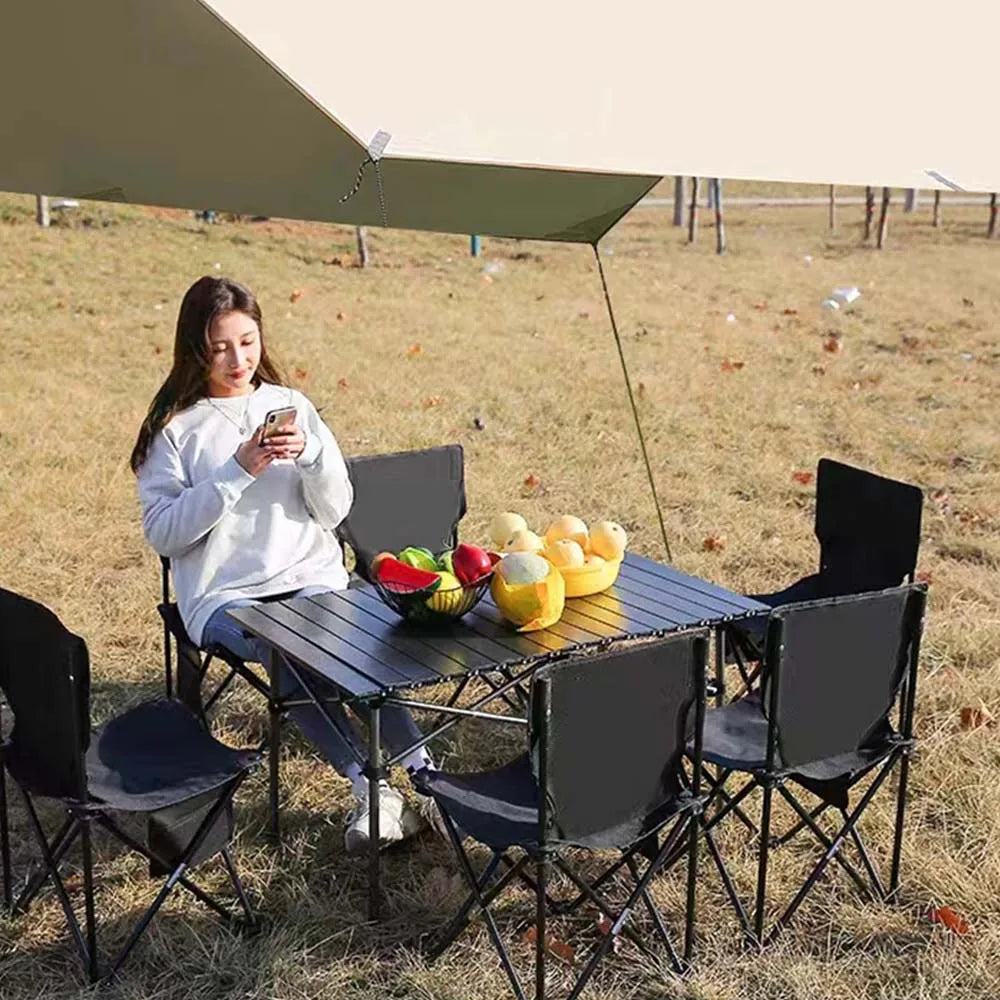 Outdoor Folding Long Table Portable Storage Black Camping Desk Barbecue Easy To Install With Net Bag Light Stable